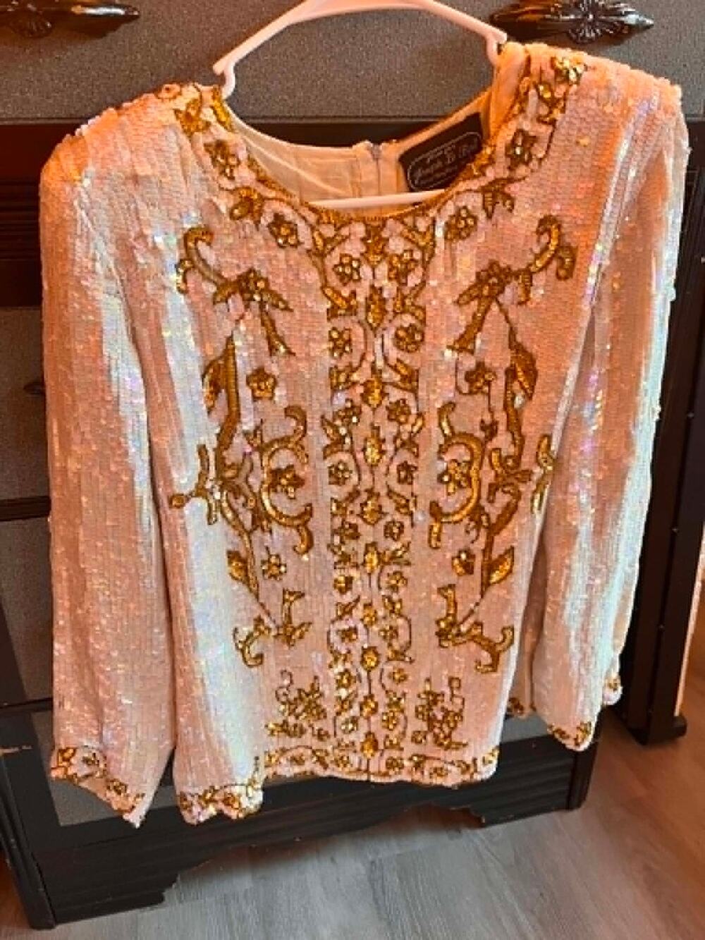 Vintage Jean For Joseph Le Bon Women’s M Silk Sequin Beaded Floral Blouse